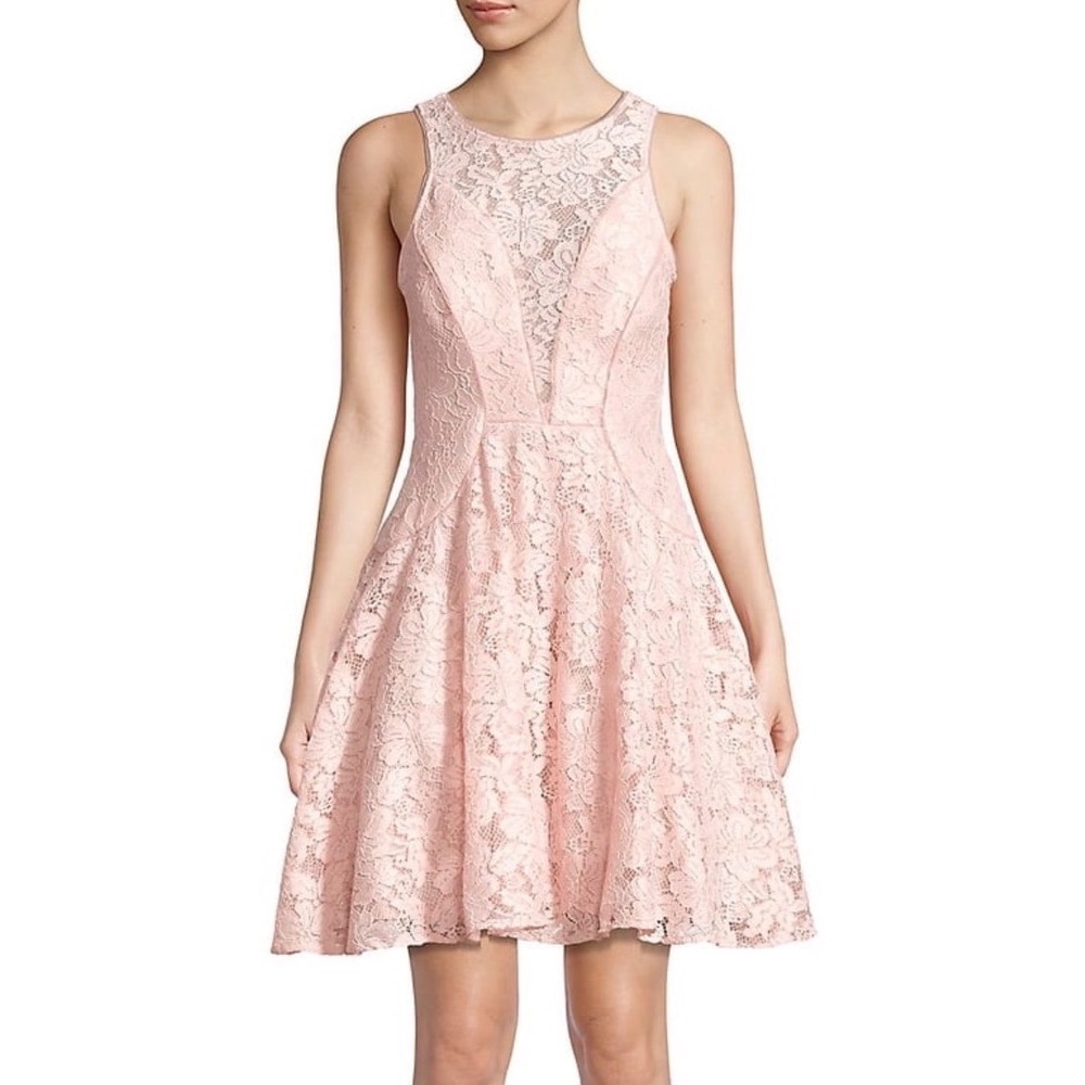 XSCAPE Fit & Flare Dress A-Line Floral Lace Blush Pink Sleeveless size 2